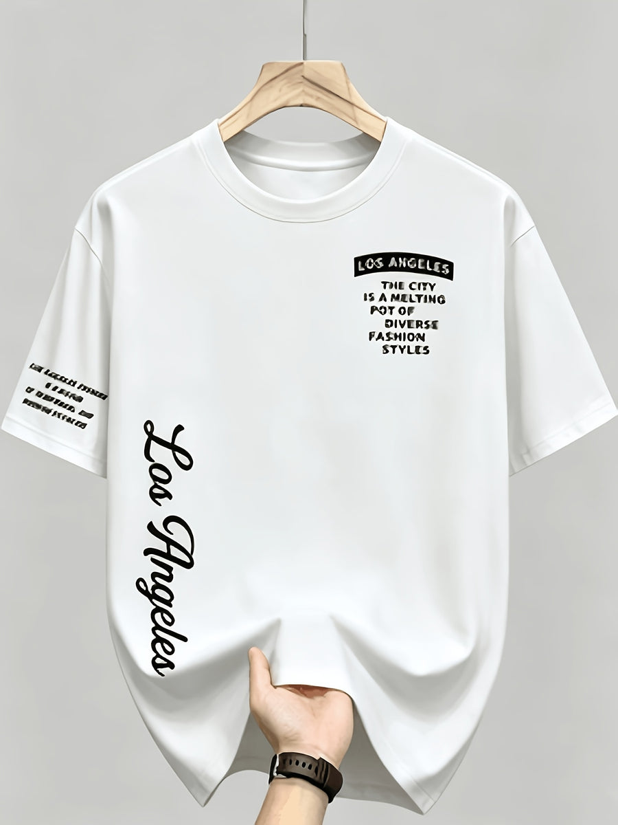 Men'S American Retro Letter Print New Arrival Comfortable Fashion Casual T-Shirt, Easy Care, Business Casual Style, Breathable, Comfortable, Ideal Top for Outdoor Sports - White