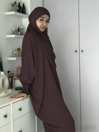 Khimar and Abaya Jilbab Dress, Loose Robe with Elastic Sleeves, High Privacy, Premium Jilbab for Muslim Women, Prayer Headscarf, Islamic Clothing, Khimar - Coffee Color