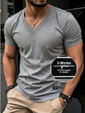 180g 100% Men's V-Neck Short-Sleeve Top, Casual T-Shirt, Solid Color Base Layer, "5-work" Summer All-Season Base Layer, Factory-Made for Men, Comfortable, High Quality, High Fit Rate, Casual Sportswear - Light Grey