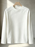 Men'S Casual T-Shirt American Retro Deconstructed Straight Line Patchwork Long Sleeve T-Shirt Men'S Spring Autumn Trendy Brand Easy Regular Shoulder Round Neck Base Layer Top in Stock - White