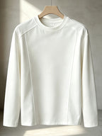 Men'S Casual T-Shirt American Retro Deconstructed Straight Line Patchwork Long Sleeve T-Shirt Men'S Spring Autumn Trendy Brand Easy Regular Shoulder Round Neck Base Layer Top in Stock - White