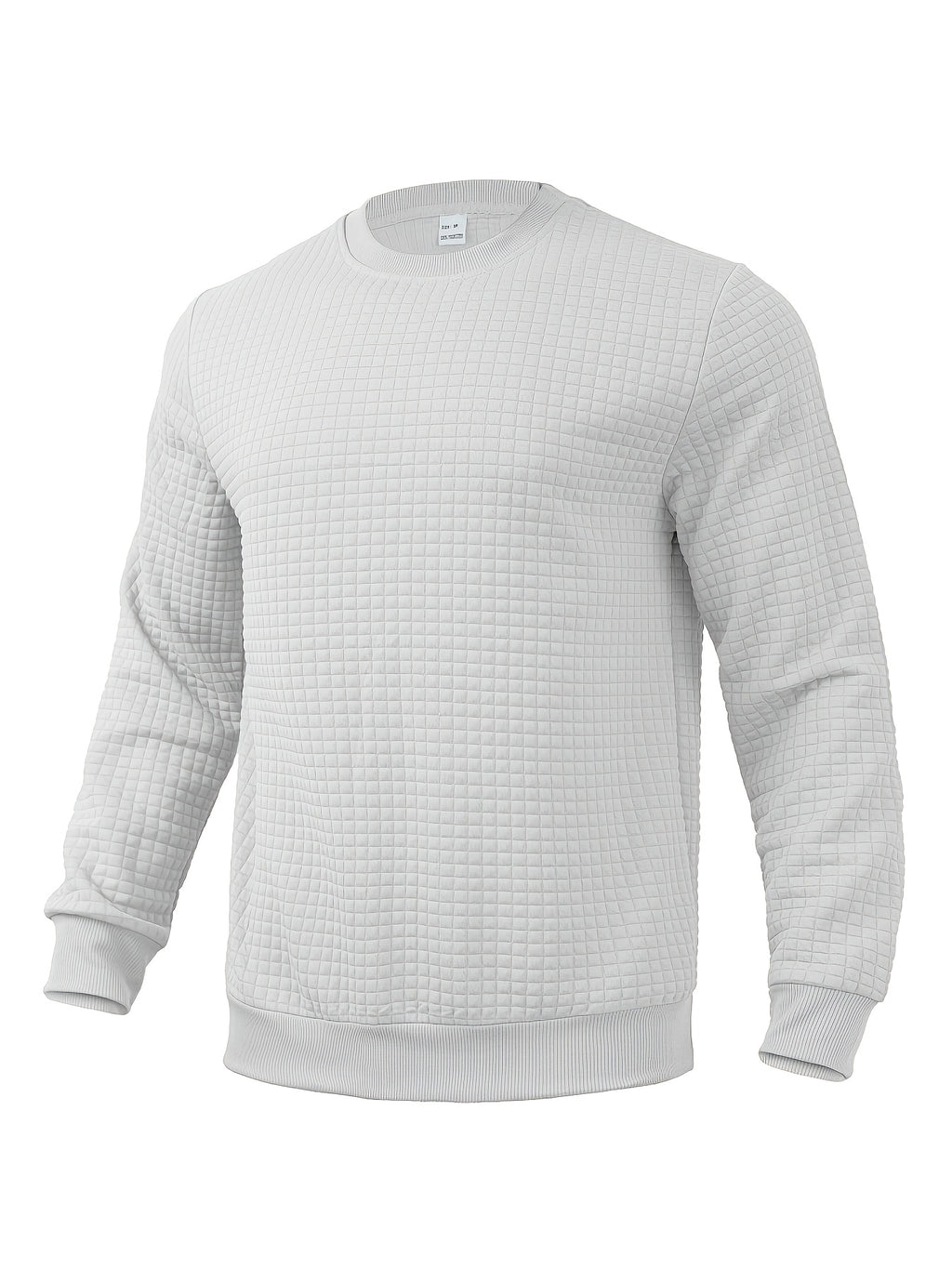 Men'S Waffle Knit Sweatshirt, Crew Neck Long Sleeve Pullover, Textured Grid Fabric, Casual Outdoor Hiking Ski Travel Camping Workout Training Streetwear Fashion Daily Wear Relaxed Fit Winter Autumn Clothing, Navy Blue - White