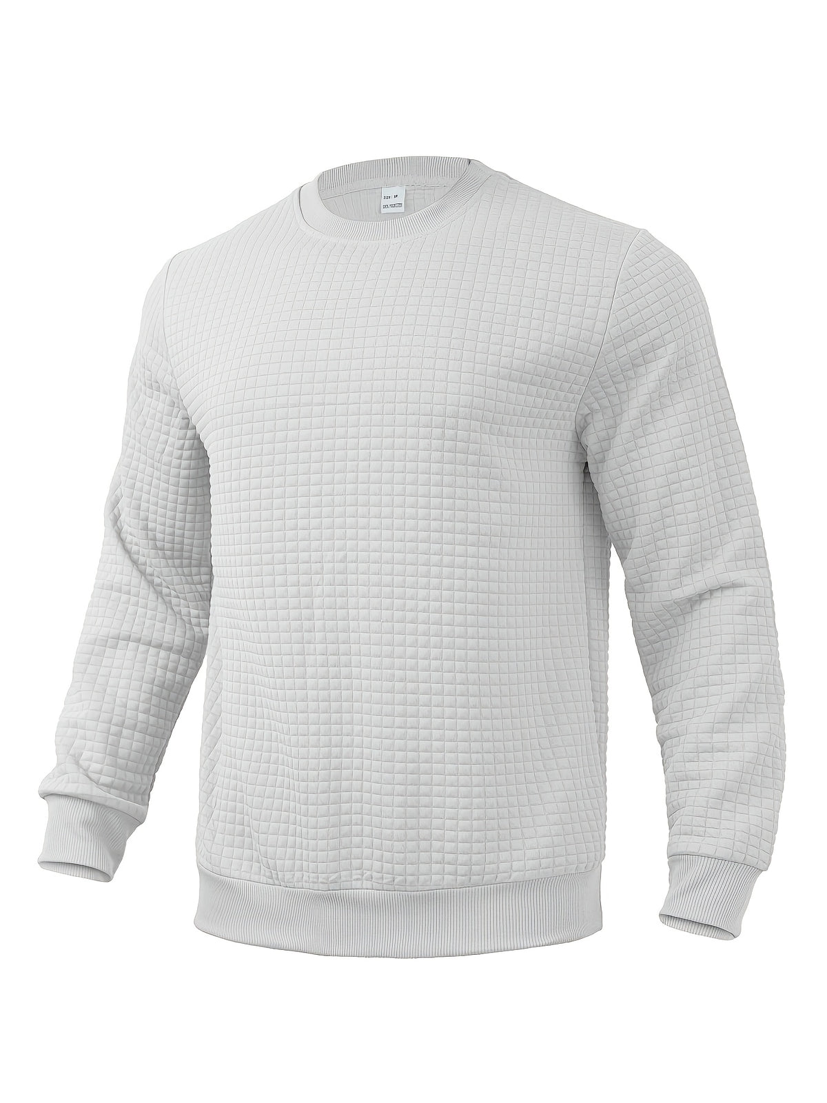 Men'S Waffle Knit Sweatshirt, Crew Neck Long Sleeve Pullover, Textured Grid Fabric, Casual Outdoor Hiking Ski Travel Camping Workout Training Streetwear Fashion Daily Wear Relaxed Fit Winter Autumn Clothing, Navy Blue - White