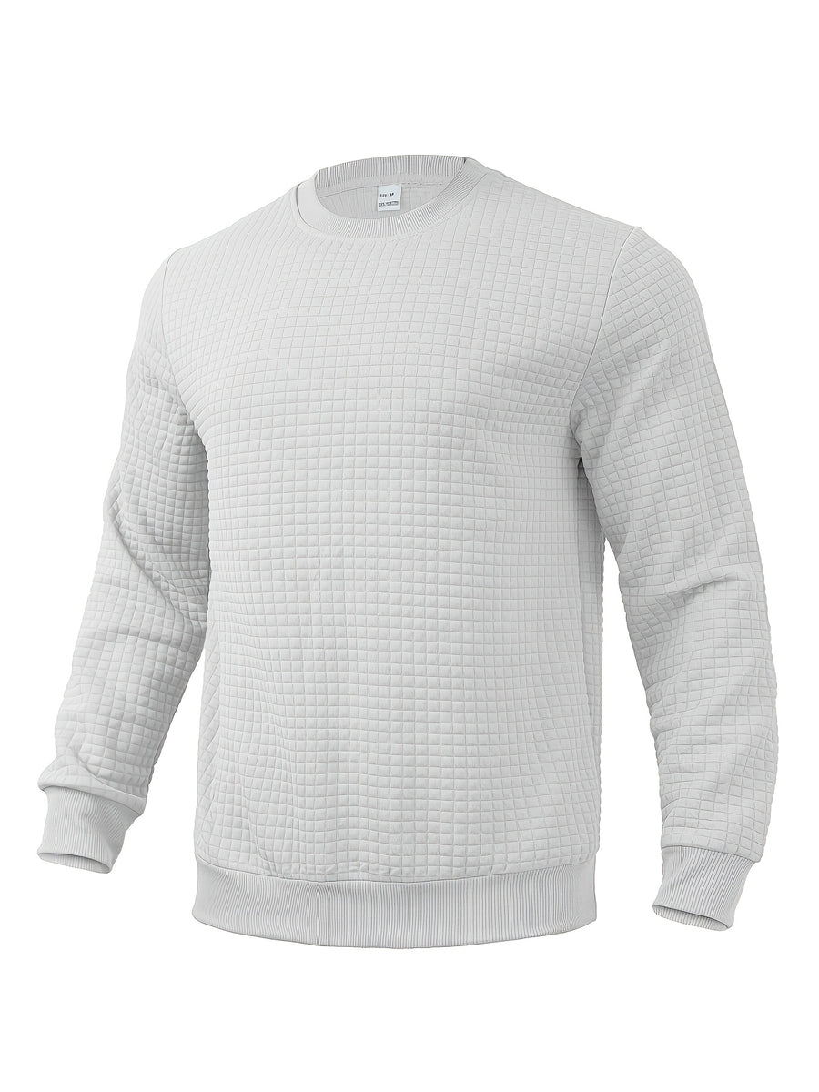 Men'S Waffle Knit Sweatshirt, Crew Neck Long Sleeve Pullover, Textured Grid Fabric, Casual Outdoor Hiking Ski Travel Camping Workout Training Streetwear Fashion Daily Wear Relaxed Fit Winter Autumn Clothing, Navy Blue - White