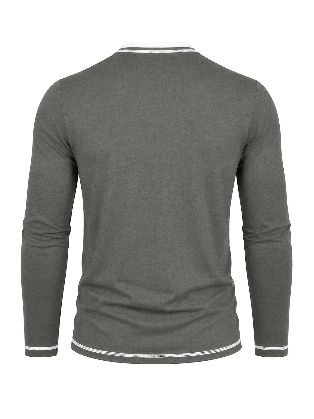 Cross-Border Men's Long Sleeve Crew Neck T-Shirt 2-in-1 Look Henley Shirt European and American Men's Pullover Top Base Layer Shirt - Dark Gray