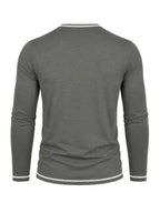 Cross-Border Men's Long Sleeve Crew Neck T-Shirt 2-in-1 Look Henley Shirt European and American Men's Pullover Top Base Layer Shirt - Dark Gray