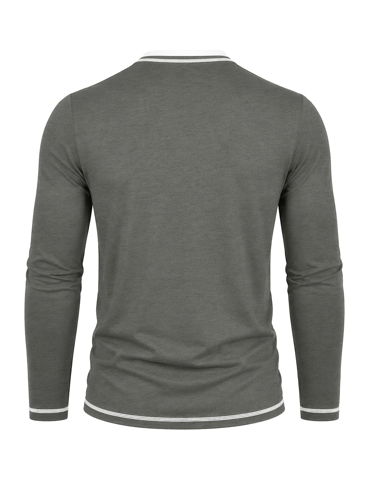 Cross-Border Men's Long Sleeve Crew Neck T-Shirt 2-in-1 Look Henley Shirt European and American Men's Pullover Top Base Layer Shirt - Dark Gray