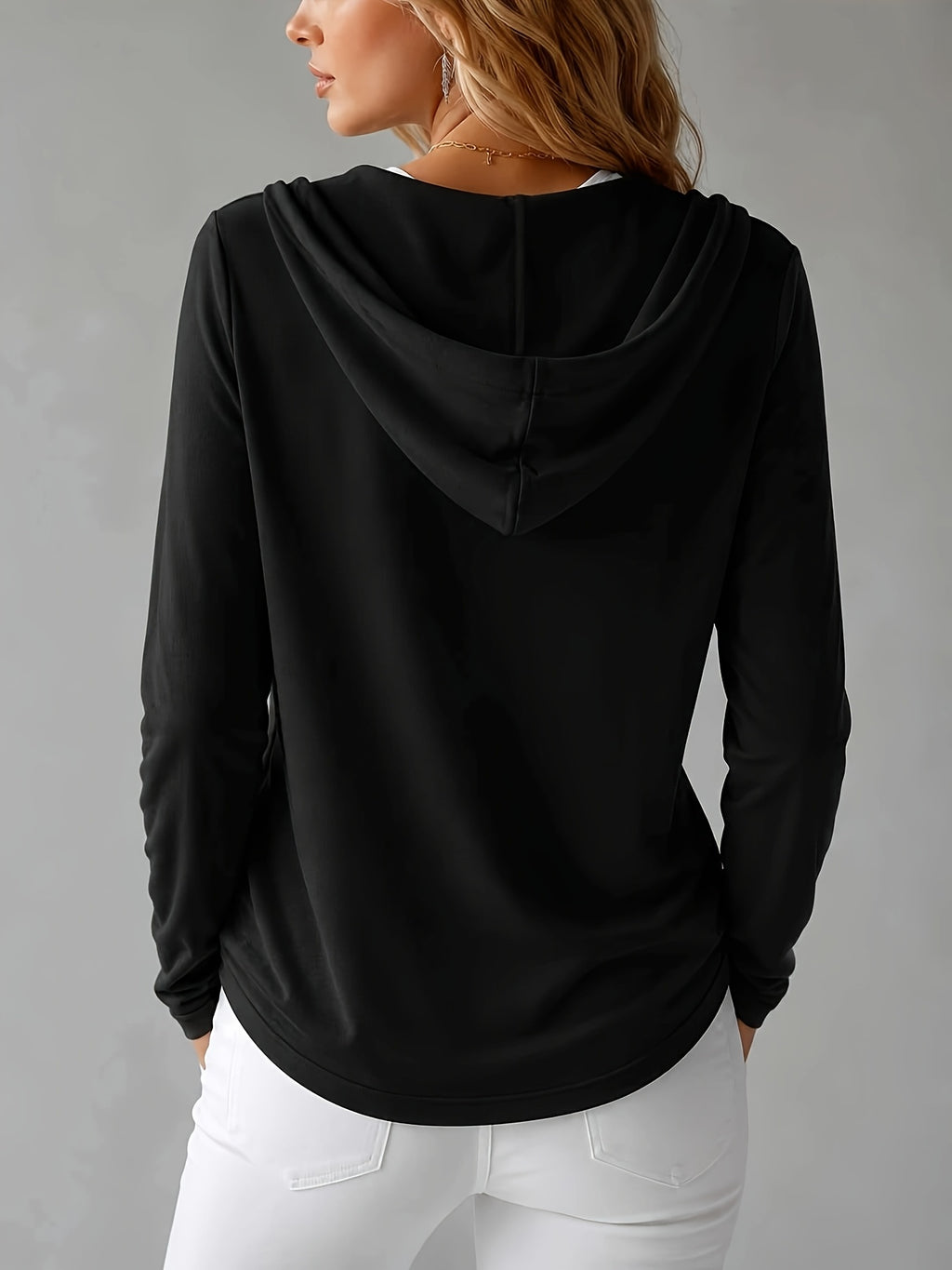 Autumn/Winter Women's Elegant Hooded Long-Sleeve Soft and Comfortable Sweatshirt - Black