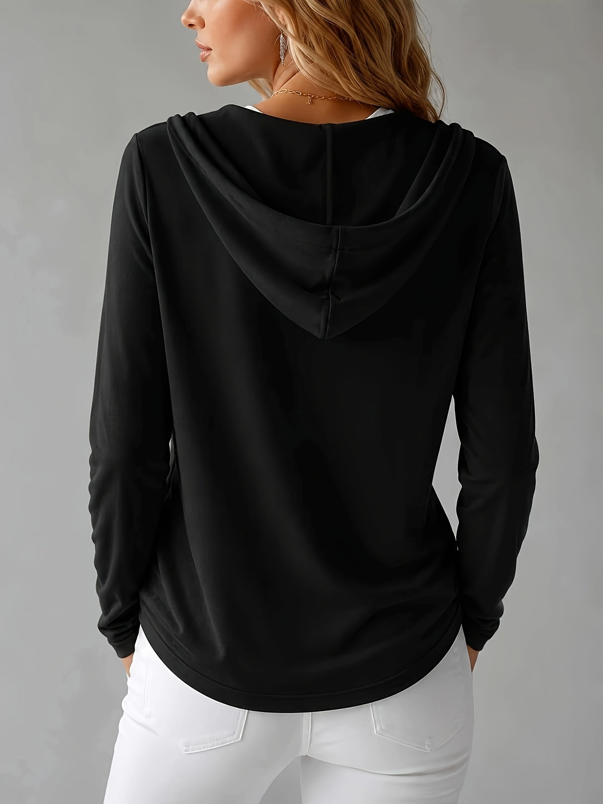 Autumn/Winter Women's Elegant Hooded Long-Sleeve Soft and Comfortable Sweatshirt - Black