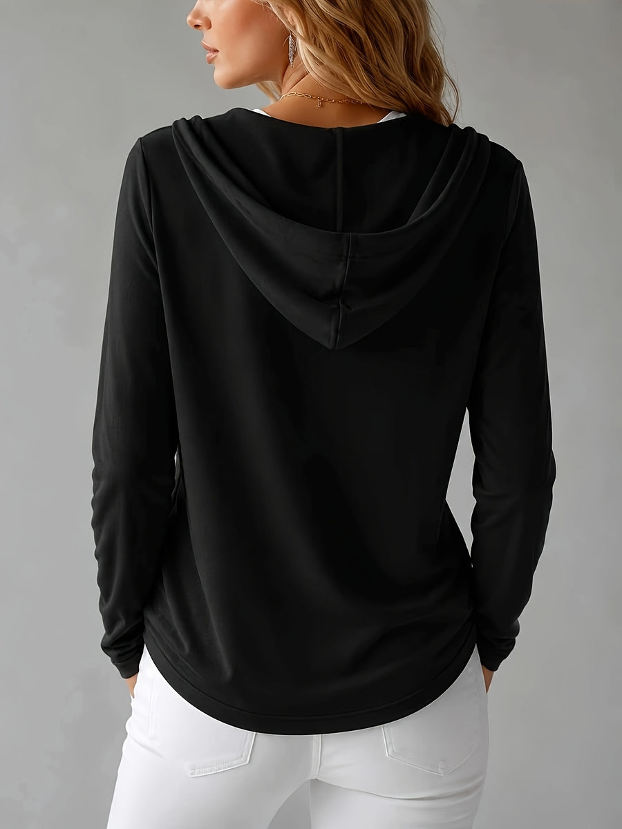 Autumn/Winter Women's Elegant Hooded Long-Sleeve Soft and Comfortable Sweatshirt - Black