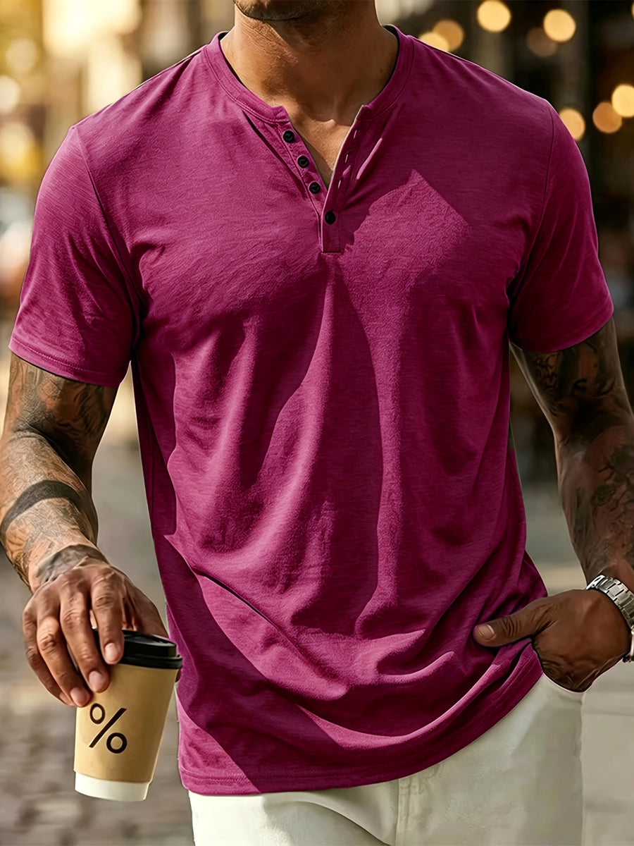Men'S Summer Fashion T-Shirt Solid Casual Men'S Beach Vacation T-Shirt - Burgundy