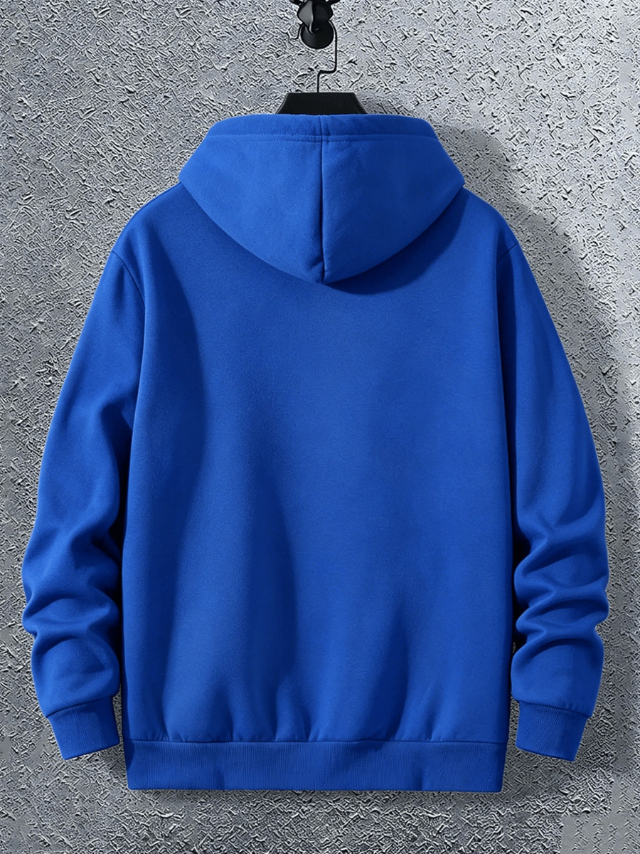 Warner Licensed Men'S Autumn Hooded Sweatshirt, Reinforced Ribbed Cuffs, Breathable Polyester Fabric, Hip-Hop Street Style Distorted Heart Wolf Pattern, Suitable for Retro Hip-Hop Outfits, Urban Trendy Men, Practical Kangaroo Pouch - Color Blue