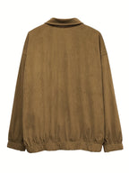 Men'S Solid Color Corduroy Jacket, Casual Versatile Stand-Up Collar Top, Autumn Winter New Fashion Men'S Clothing - Rust