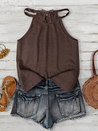 Elegant Party New Solid Color Halter Tie-Back Vest Casual Comfortable Top Women'S Summer Commute Vacation - Coffee Brown
