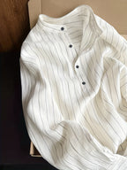 Men'S Stand Collar Linen Comfortable Casual Long Sleeve Shirt - White
