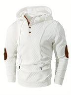 1 Men's Fashionable Casual Hooded Sweatshirt | High-End Skin-Friendly Soft Textured Jacquard Fabric | Hooded Button Design | Breathable and Warm | for Indoor Gatherings and Outdoor Sports | Wardrobe Essential for Casual Vacation Style | Suitable - White