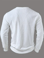ROYALBOY Spring New Men'S Fashion Casual Solid Color Long Sleeve Henley Shirt, Half-Open Placket, Retro Button Design, Suitable for Daily Commute, Easy Versatile, Inner Layer, Machine Washable, Non-Dry Clean, Material - White