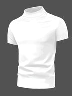 Men's Solid Color Casual Comfortable Mid-Neck Short-Sleeve T-Shirt for Spring, Summer, and Autumn, Suitable for Casual Outings, Holidays, Daily Wear, and Other Occasions, Versatile Base Layer Tee, 100% Polyester, Machine Washable, Not Dry Cleanable. - White