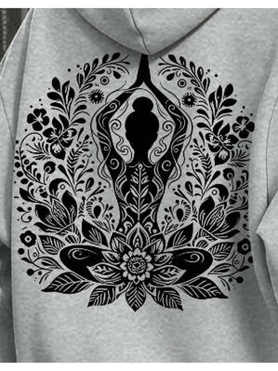 [Printed Design-Not Textured] Barcode Women'S Back Three Prints Hooded Sweatshirt Lotus Zen Printed Hoodie - Soft Casual Long Sleeve with Pockets, Comfortable for Women'S Daily Wear And Home, Streetwear - Mix Color 6