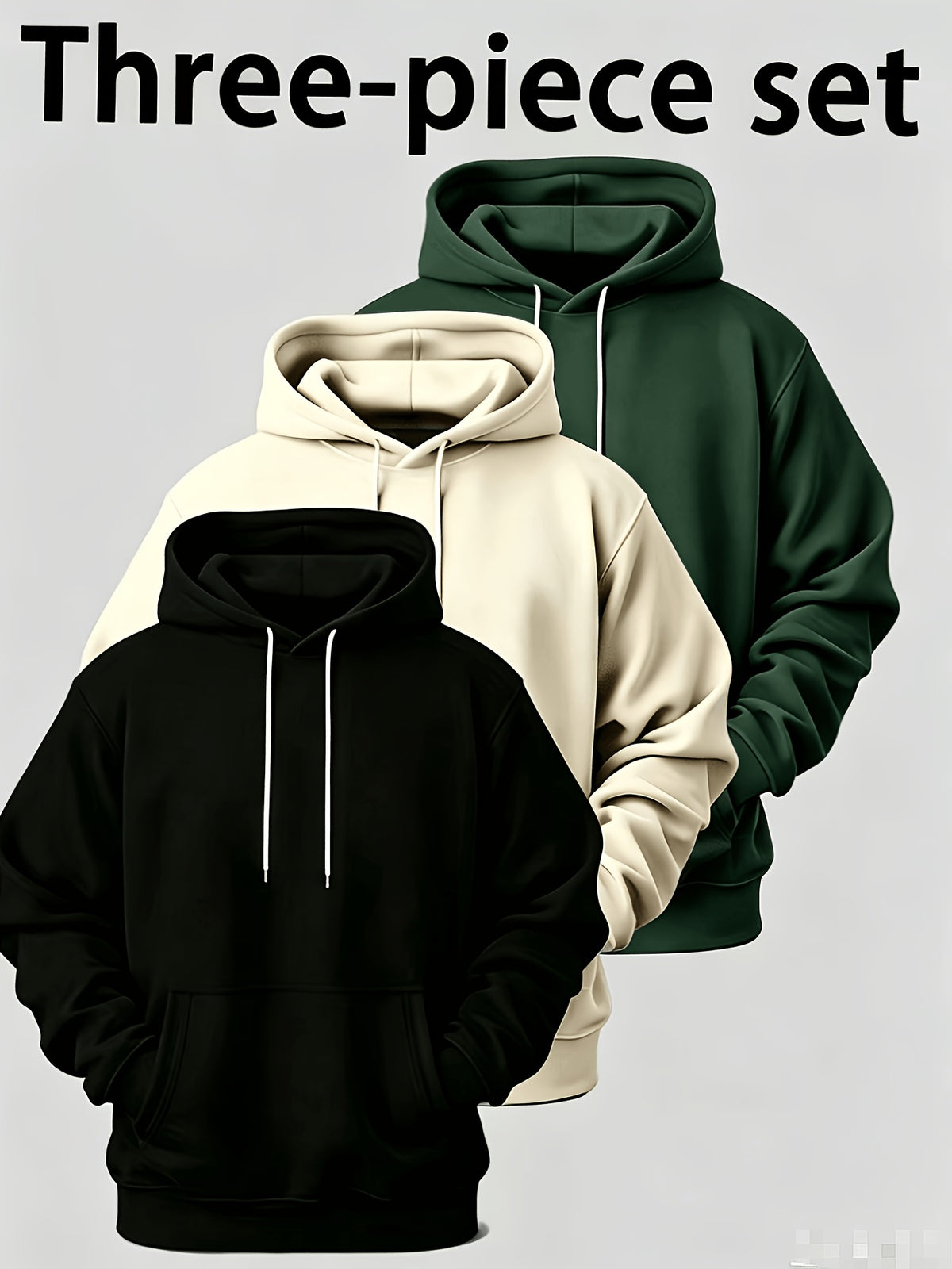Spring, Autumn, Winter New Multi-Piece Hooded Sweatshirt Set, Long Sleeve Fashion Casual Athletic Top, Very Suitable for Daily And Outdoor Activities - Black+Beige+Dark Green