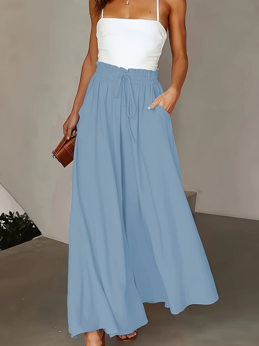 Spring/Summer New Fashion Elegant Loose High-Waist Women'S Wide-Leg Pants - Light Blue