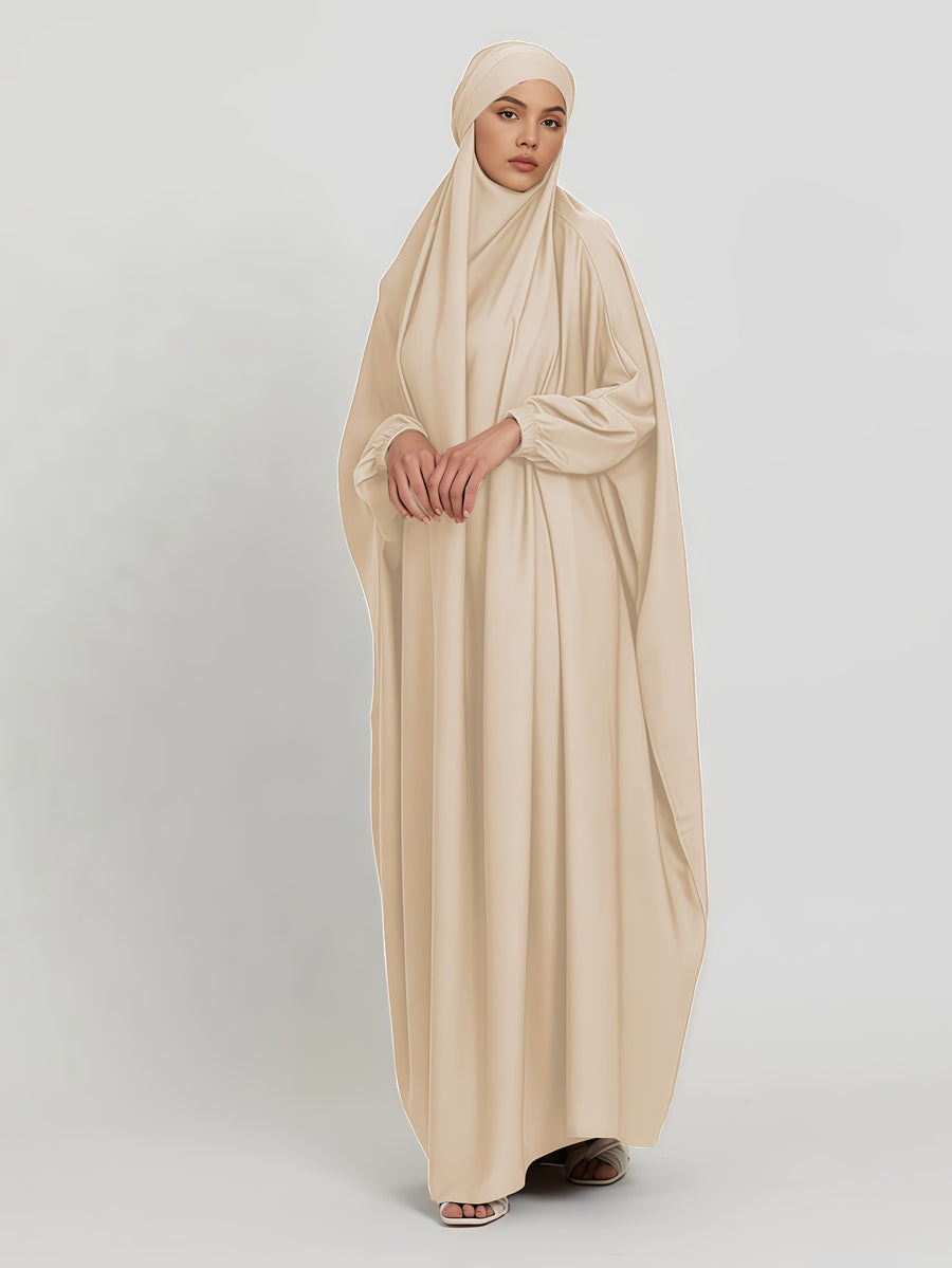 1pc Jilbab, 1pc Khimar with a Rich Drape, Cuffed Sleeves, and a Loose Fit, Suitable for Busy Daily Wear or Worship - Apricot