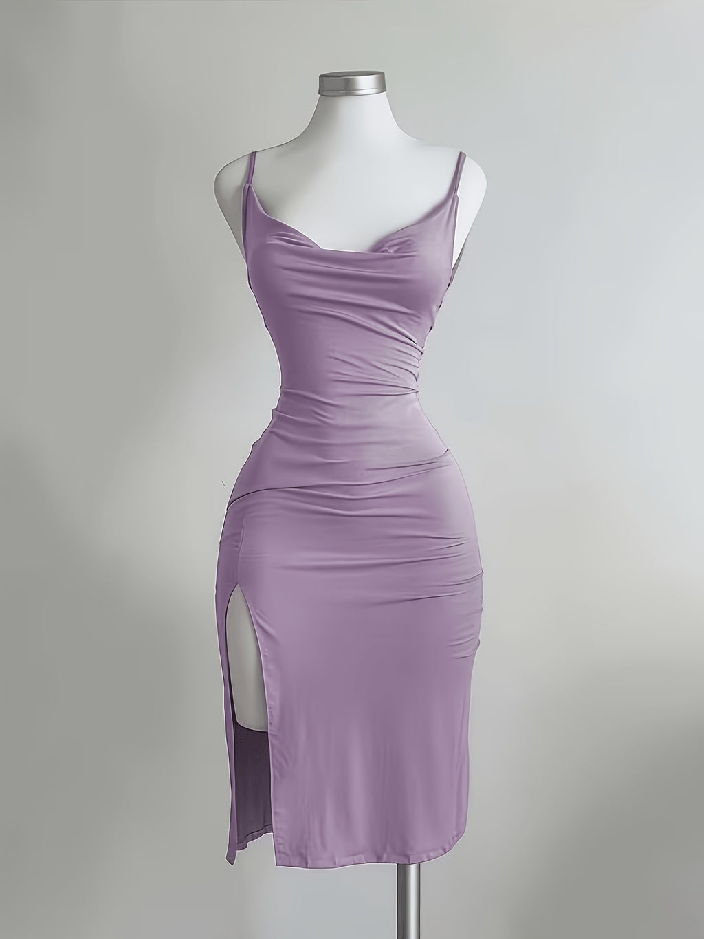A Stylish Women's Solid-color Dress Featuring Spaghetti Straps, a Side Slit, and Lace-up Detailingperfect for Vacations, Birthday Celebrations, Dinner Parties, Proms, Bars, Nightclubs, and Date Nights. - Purple