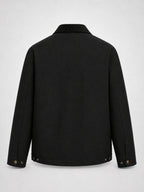 2026 American Heavyweight Workwear Coach Jacket for Men, Solid Color Lapel Versatile Jacket, Vintage Corduroy Lapel Workwear Jacket - Black
