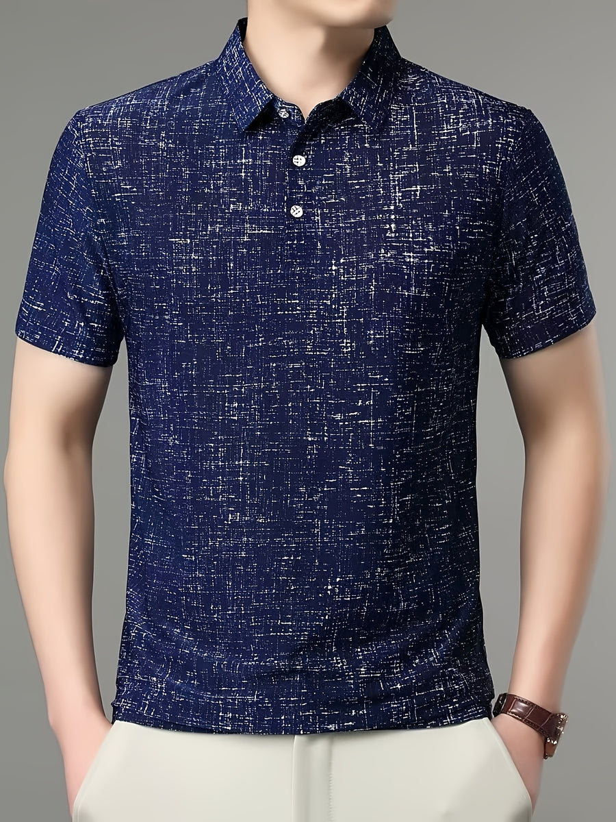 Summer New Men'S Ice Fiber Fabric Polo Shirt Short-Sleeved T-Shirt, Non-Iron, Breathable, Ice-Cool, Business Casual, Slimming, Thin, Versatile, Commuting, Going Out - Navy Color