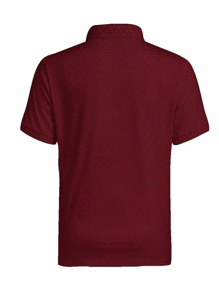 [Printed Design - Not Textured] Men'S Short Sleeve Zip Polo Shirt, Burgundy Abstract Dark Texture, Digital Print, Zip Placket, Polo Collar, Polyester, Casual, Daily Commute Weekend Leisure, Summer - Mixed colors