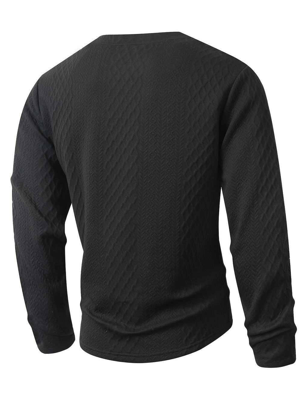 Josh Mei's Selection: Henley Collar Shirt, 2026 Autumn/Winter European and American Style Men's Casual Jacquard Crew Neck Long Sleeve Pullover Sweater Short Sleeve - Black