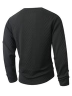 Josh Mei's Selection: Henley Collar Shirt, 2026 Autumn/Winter European and American Style Men's Casual Jacquard Crew Neck Long Sleeve Pullover Sweater Short Sleeve - Black
