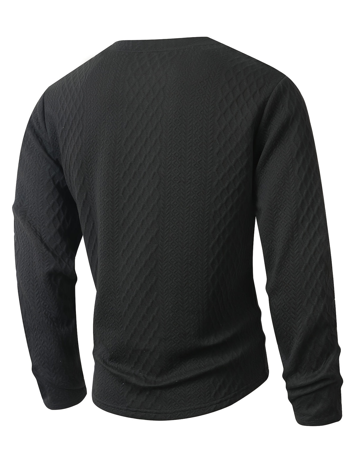 Josh Mei's Selection: Henley Collar Shirt, 2026 Autumn/Winter European and American Style Men's Casual Jacquard Crew Neck Long Sleeve Pullover Sweater Short Sleeve - Black