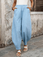 Women'S Easy Casual Solid Color Loose Flowy Bohemian Style Long Trousers, Suitable for Outdoor YYTT - Sky Blue