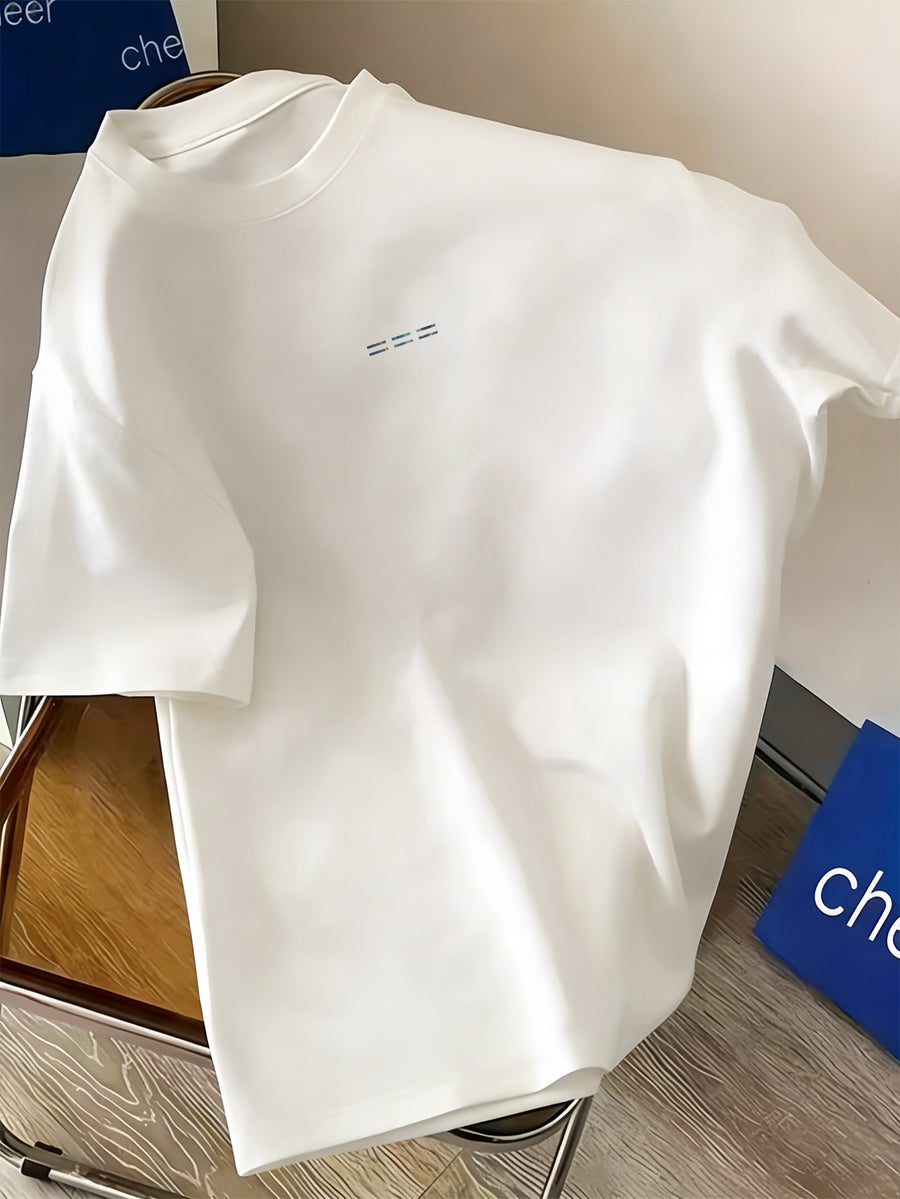 Men's Minimal Gradient Bar Graphic Tees, Summer Loose Streetwear Casual T-Shirts - White