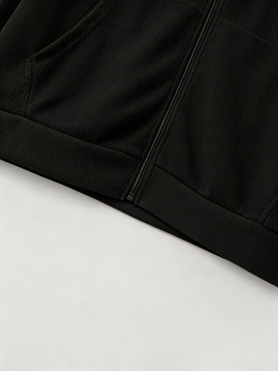 [Qiaoximei OBM] Spring/Autumn Men'S Solid Texture Small Waffle Fabric Jacket 3pcs Set, Versatile Comfortable Casual Fashion Men'S Top Outerwear, Best Men'S Holiday Gift - Black+white+khaki