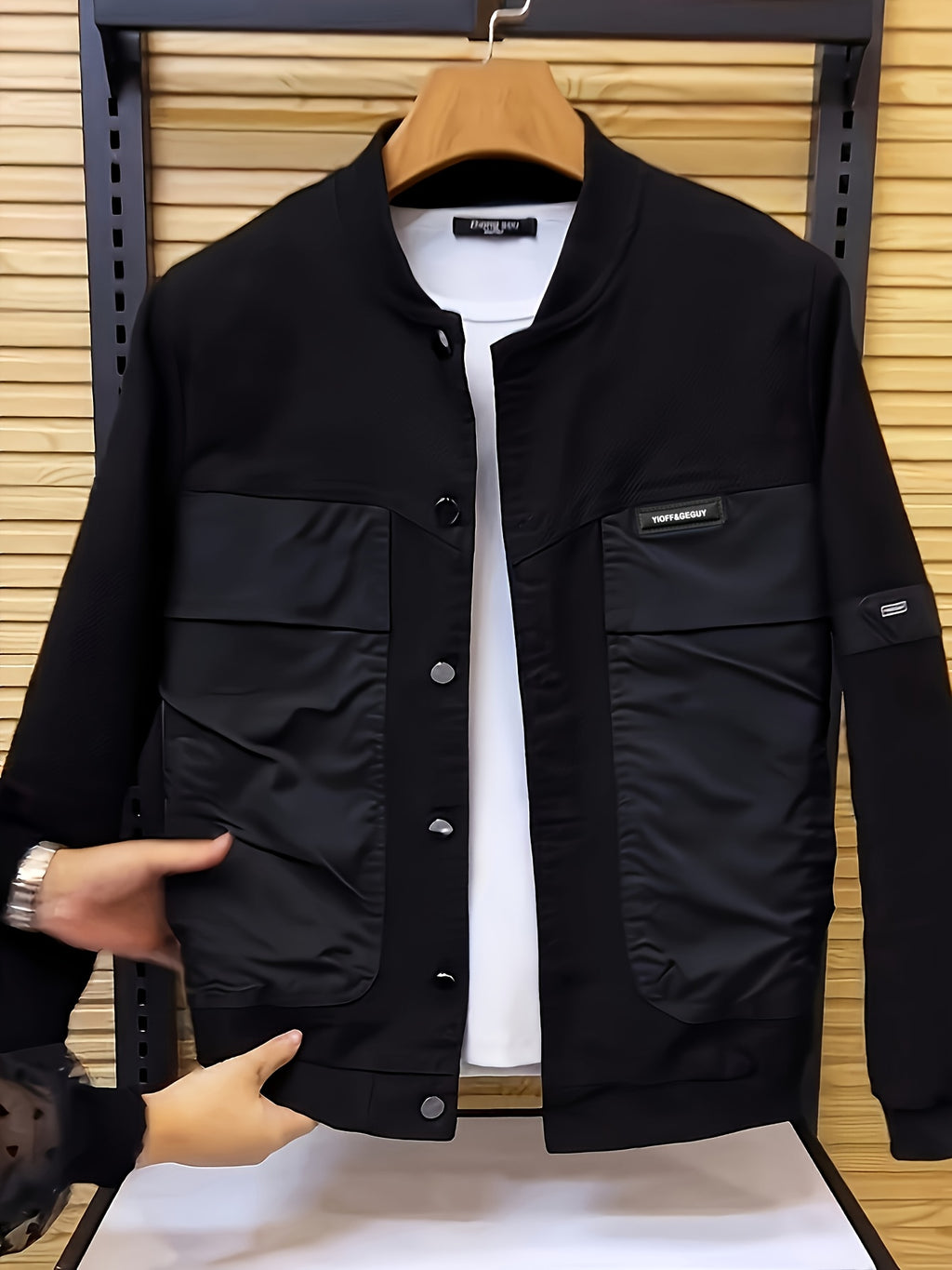Men's Jacket Outerwear Spring/Autumn Top Workwear Patchwork Casual Trendy Baseball Jacket Short Versatile Style - Black
