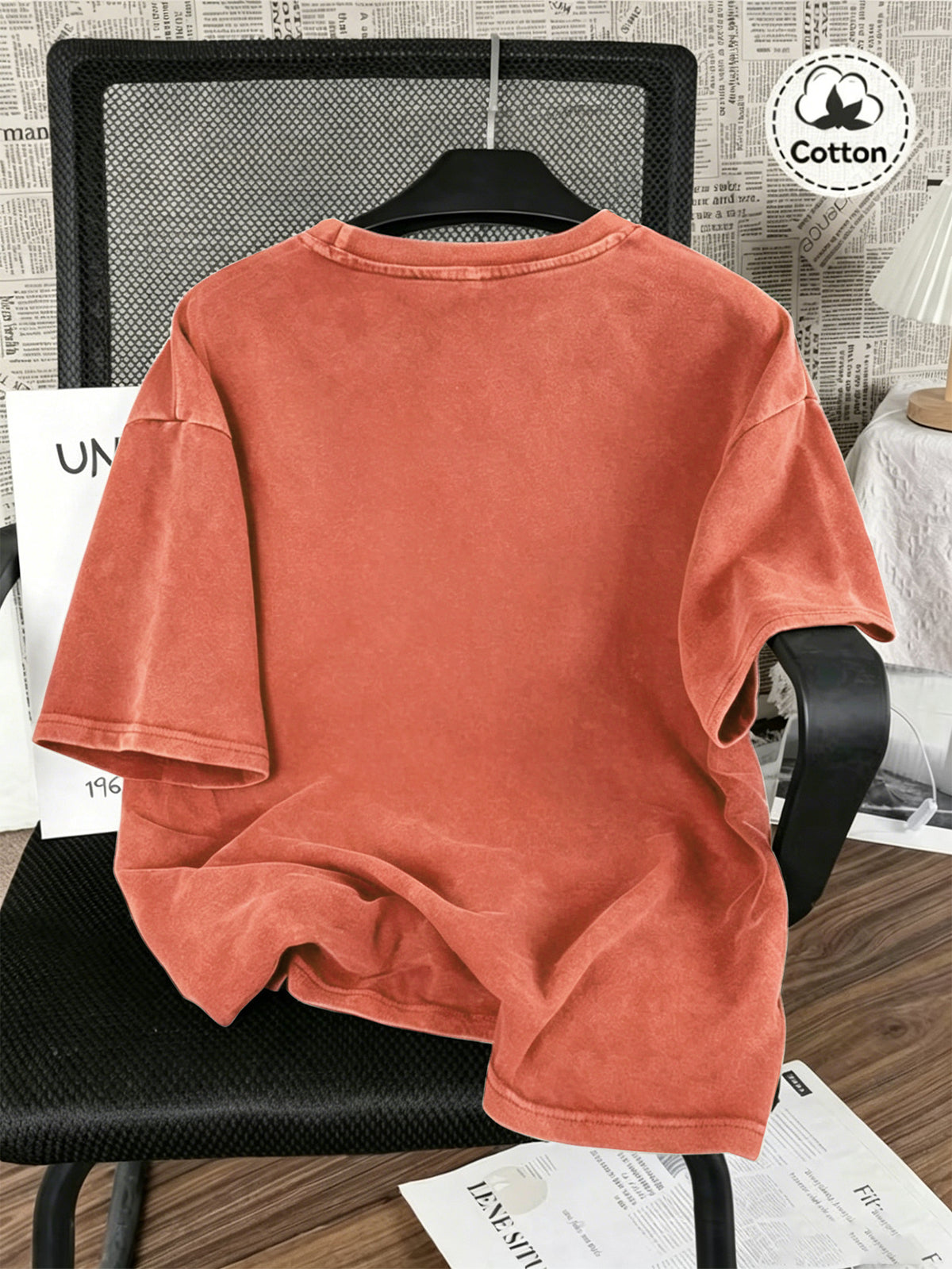 Vintage Washed Distressed Print Men'S Short-Sleeve Top, Soft Pure Loose T-Shirt, Breathable Casual Clothing for Outdoor Trip Summer And Early Autumn - Orange