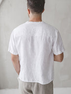 Men'S Summer New Shirt Top, Preppy Relaxed Fit! Premium Natural Fabric, Breathable And Sweat-Absorbent, Half-Button Design, Enhances Neckline. Solid Color Versatile for Daily Commute, Streetwear, And Travel, Sweat-Resistant - White