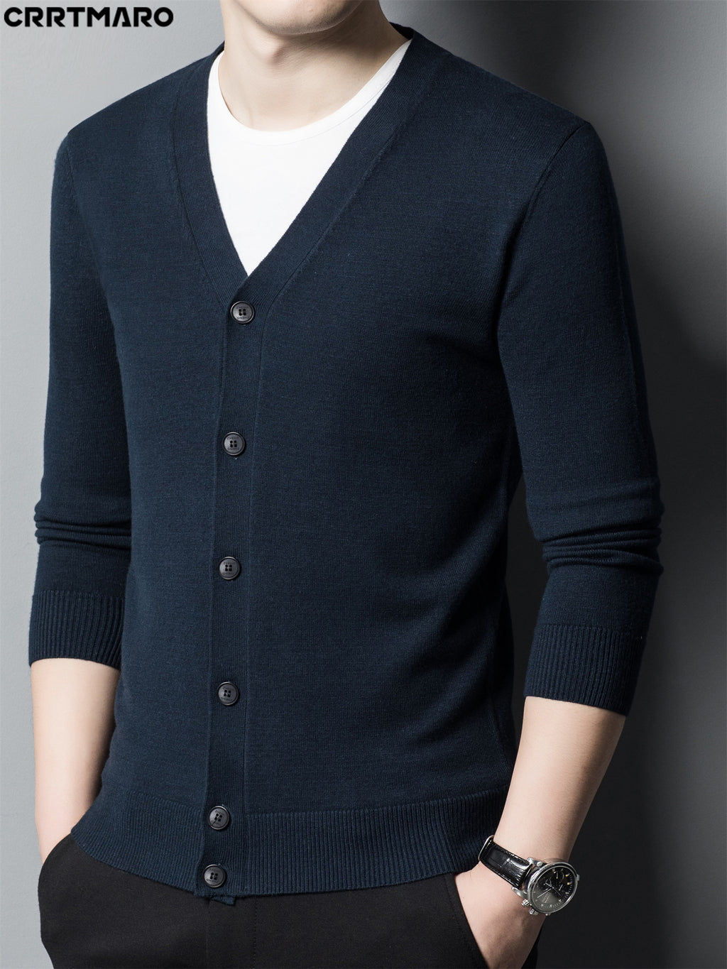 Men's Knit Cardigan, Warm Casual Long Sleeve Top for Fall and Winter - Ink Blue