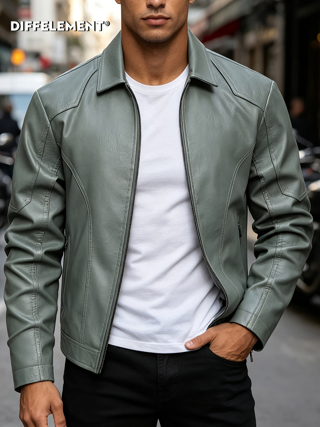 Men's Lapel Jacket, Windproof, Versatile, Wear-Resistant, Easy to Care for, High-Quality with Fine Texture and Precise Stitching, Slim Fit Short Vintage Motorcycle Style, for Daily Commuting, Streetwear, and Spring/Autumn Casual Wear, Black Coat - Gray Blue