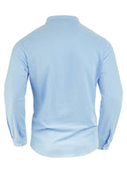 Men'S Linen Material Small Lapel Design Half-Open Button-Up Pullover Style Solid Color Casual Long Sleeve Shirt Suitable for Vacation Travel And Other Activities - Sky Blue