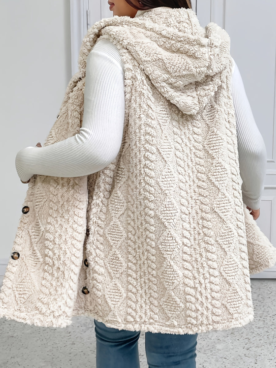 Plus Size, Plus Size Plush Hooded Vest - Apricot