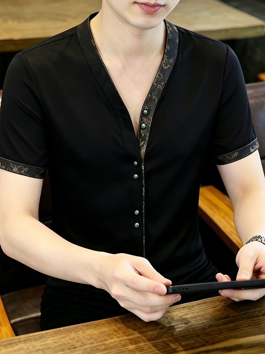 Men'S Chinese Style Shirt, Men'S Designer Style Blouse, Summer Short Sleeve Cardigan - 10309 Hui - 29120