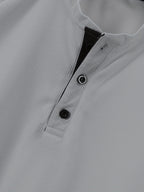 Breathable and Comfortable Men's Casual Short-sleeve Henley Waffle Knit Shirt with a Stand-up Collar - Light Grey