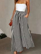 Loose-Fitting Black And White Striped Wide-Leg Pants - Mixed colors