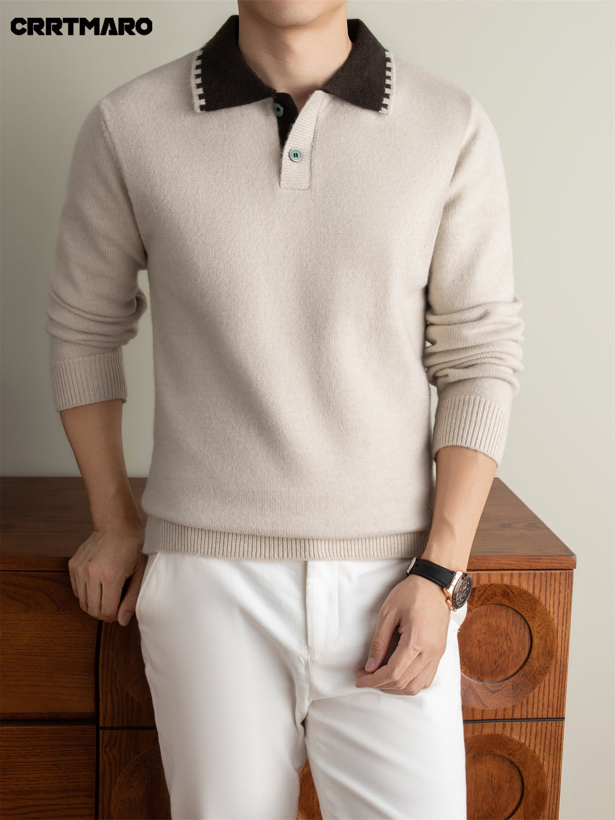 Men'S Heavyweight Thick Turn- Collar Pullover Sweater, Warm Casual Layering Top for Fall And Winter - Beige Apricot