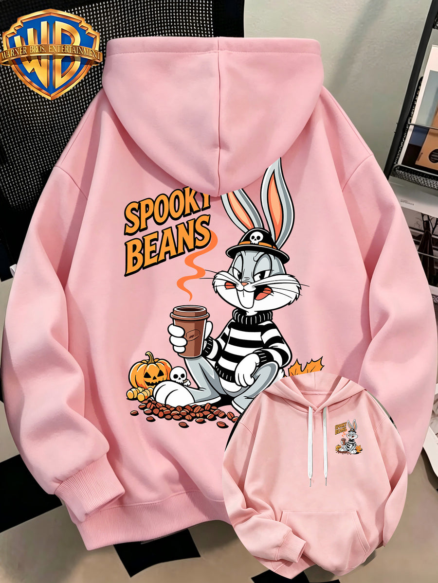 Fashion Hip Hop Print Fashion Brand Casual Versatile Sports Drawstring Pocket Hooded Men'S Sweater, Men'S Autumn And Winter Cute Casual Style, Sports Style Fashion Loose Hoodie, Daily Casual Wear - Pink Color