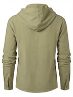 Urban Style Men'S Linen Long Sleeve Hooded Sweatshirt, NYC Chest Letter Print, Easy And Versatile, Individual Cross-Tie Neckline for Detail Expression, Classic Hooded Design, Suitable for All Outings - Green