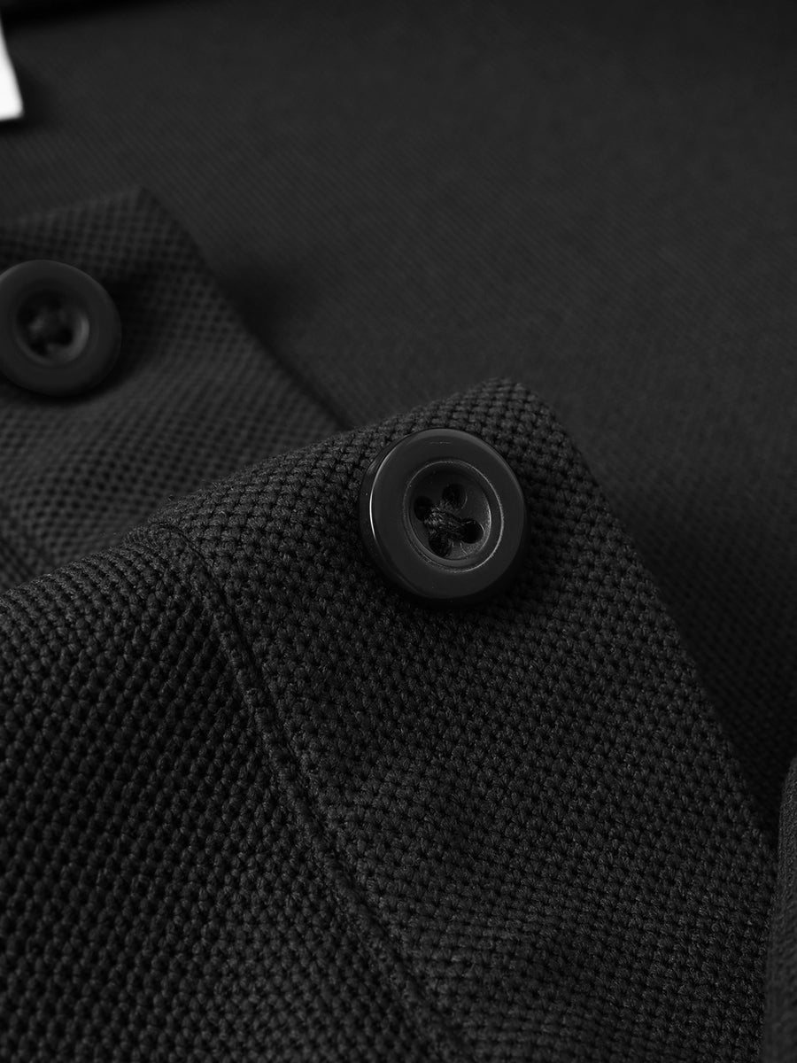 Golf Logo Premium Men'S Casual Polo Shirt, Light Luxury Lapel Long Sleeve, Versatile Fit, Comfortable Fabric, Non-Iron, Suitable for Business Casual Outfits, Men'S Top - Black